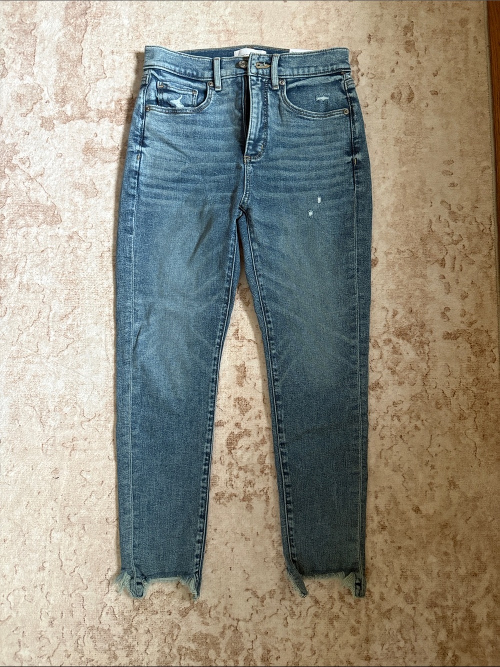 LOFT Faded Blue High-Rise Slim Jeans with Raw Hem